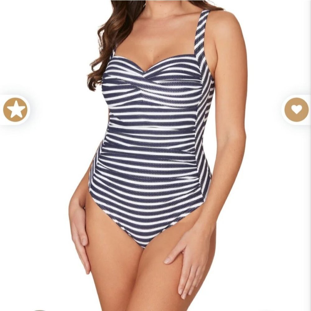 Nip Tuck Navy Ahoy Joanne Foil Twist Front Design One Piece Bathing Suit Size 8